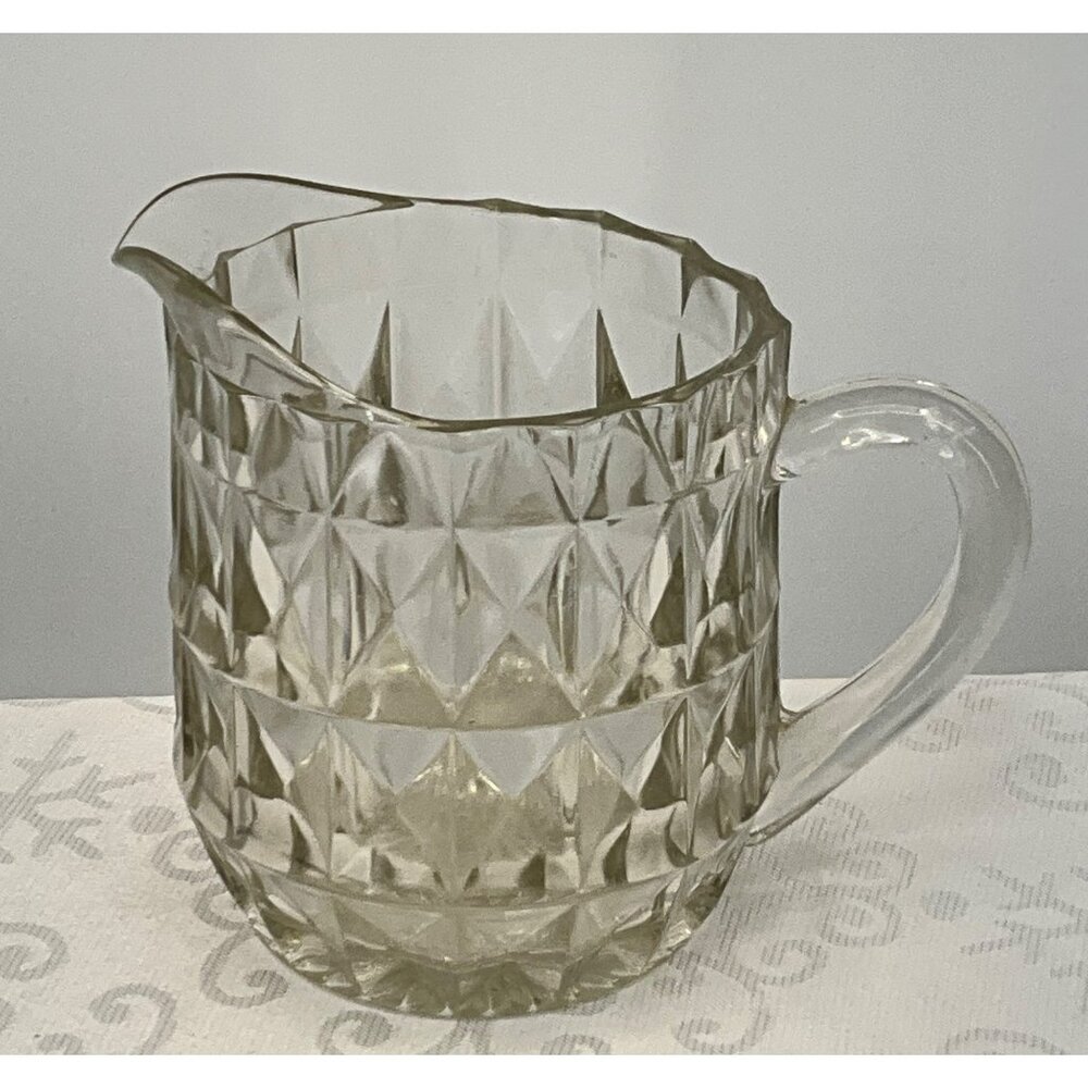 Vintage‎ Janette Glass Windsor Diamond Diamond Cut Milk Pitcher Creamer